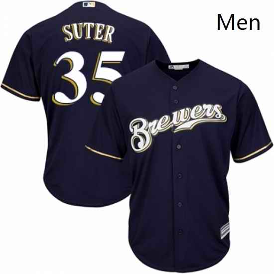 Mens Majestic Milwaukee Brewers 35 Brent Suter Replica White Alternate Cool Base MLB Jersey